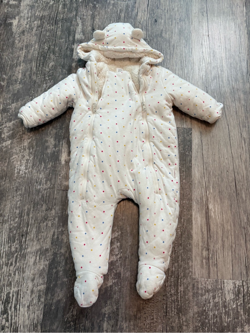 GAP Cream Hooded Polka Dot Quilted Baby One-Piece